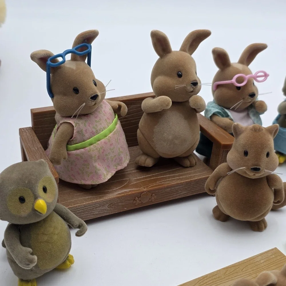Calico Critters Little Woodzeez Cotton‎ ball Bunnies LOT OF 9 with Accessories.